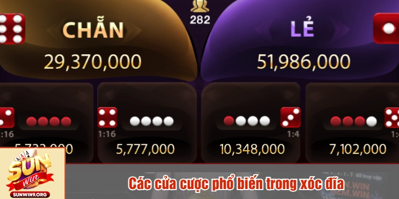 Các cửa cược phổ biến trong xóc đĩa